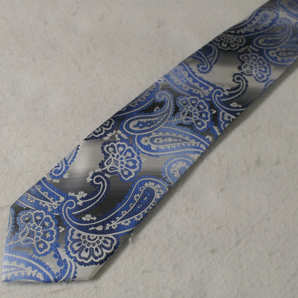 Stacy Adams Mens Necktie OS Blue Silver Paisley Microfiber Elegant Formal Dandy